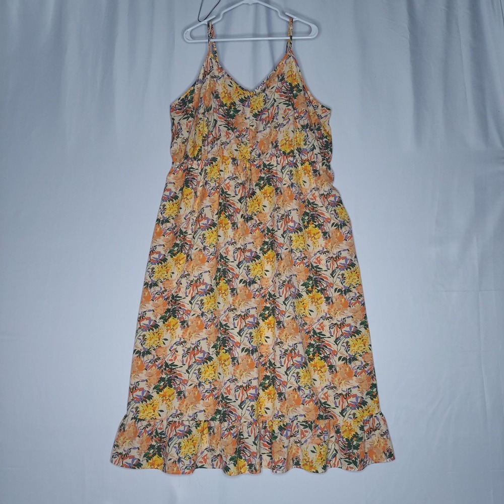 Ophelia Roe Midi‎ Dress 3X Ditsy Floral Smocked Empire Ruffle Pocket Cottagecore
